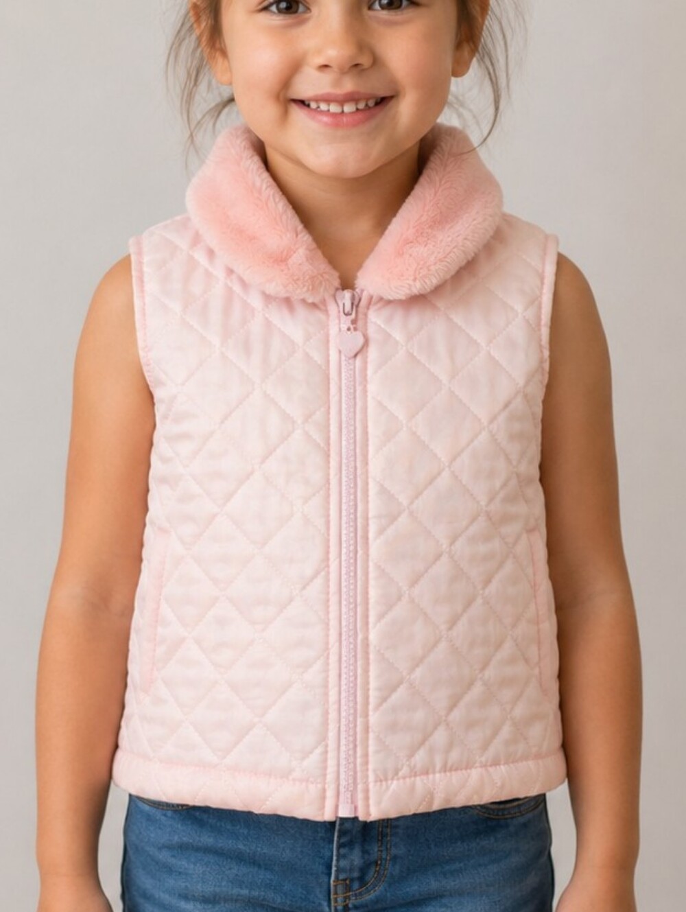 Kloz for Kids Pink Quilted Faux Fur Collar Vest | Girls Size 6